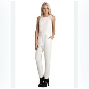 BCBG Lace Shoulder Jumpsuit Ivory Size 2 NWT Elegant Sleeveless